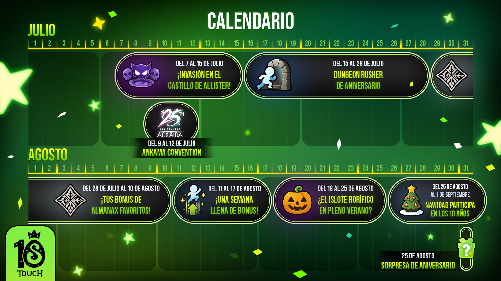 Calendrier des festivites des 10 ans de DOFUS Touch