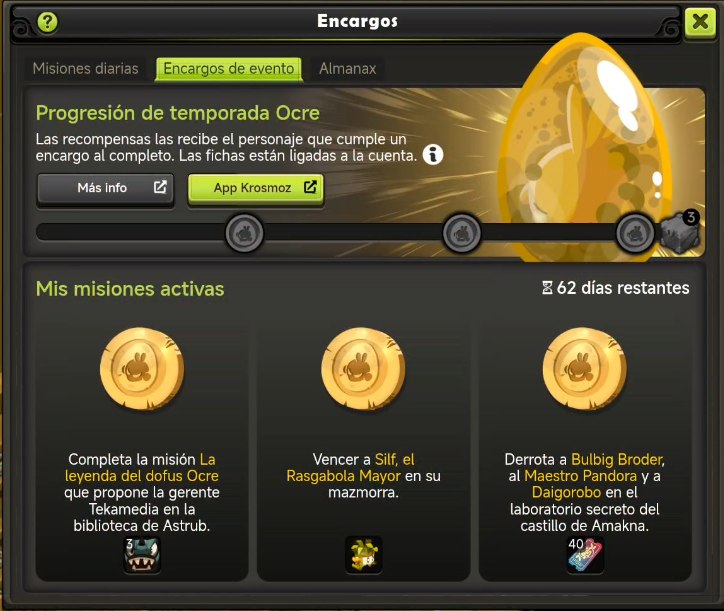 Panneau des missions de la saison Ocre